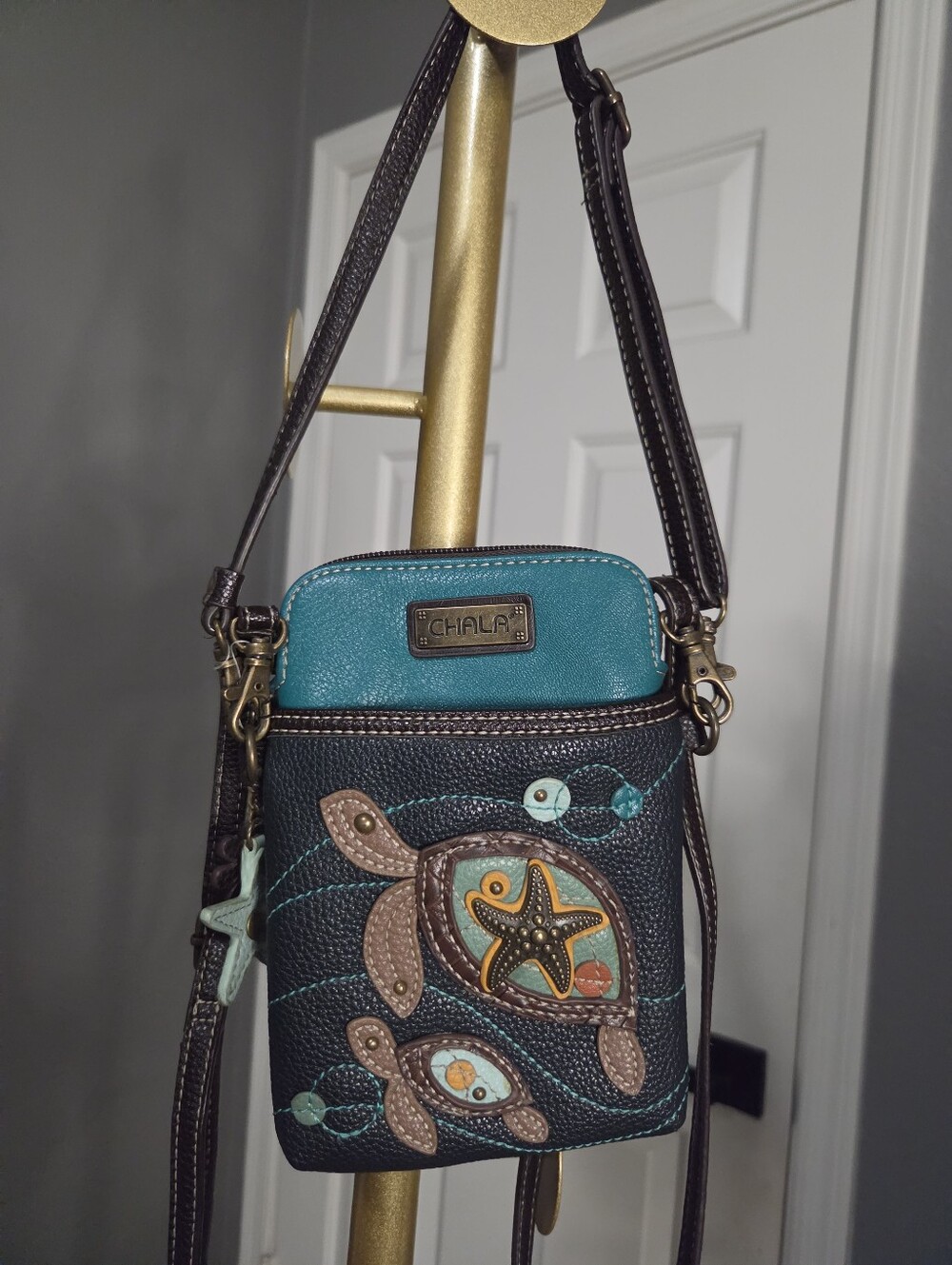Chala Teal & Brown Sea Turtle Crossbody Bag